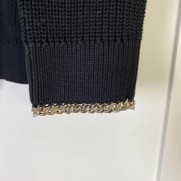 The Kooples Chain Embellished Cropped Cotton Sweater Jumper Black Size 3 - Picture 5 of 14
